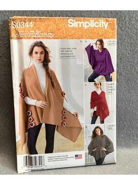 Simplicity Misses Ponchos Coat Sewing Pattern Size One Size S0344 Uncut 2015
